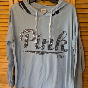 PINK Victoria's Secret Light Blue Sequin Logo Long Sleeve